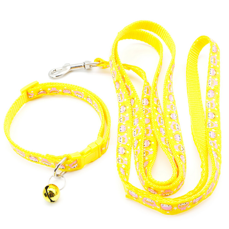 Χαριτωμένο μοτίβο κινουμένων σχεδίων λουρί σκύλου και σετ κολάρου Ρυθμιζόμενος λαιμός με κουδούνια για σκύλο κουταβιού γάτας που περπατά σε εξωτερικούς χώρους σε κολάρο κατά της απώλειας