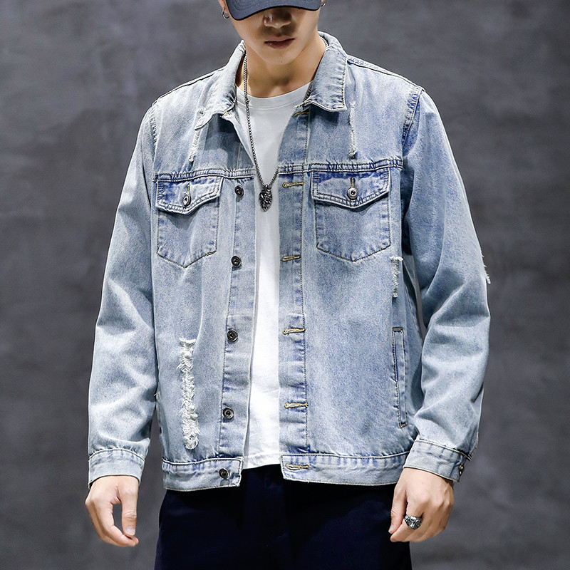 Ανδρικό ρετρό τζιν μπουφάν με βαριά φτερά Κεντημένο τζιν μπουφάν Ανδρικά τζιν μπλουζάκια υψηλής ποιότητας Jaqueta Masculina