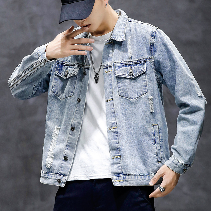 Ανδρικό ρετρό τζιν μπουφάν με βαριά φτερά Κεντημένο τζιν μπουφάν Ανδρικά τζιν μπλουζάκια υψηλής ποιότητας Jaqueta Masculina
