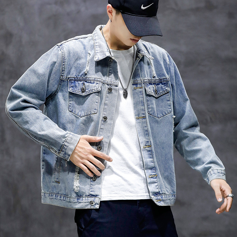 Ανδρικό ρετρό τζιν μπουφάν με βαριά φτερά Κεντημένο τζιν μπουφάν Ανδρικά τζιν μπλουζάκια υψηλής ποιότητας Jaqueta Masculina