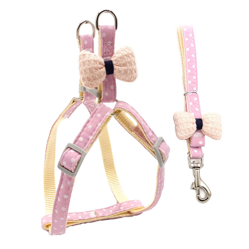 Ρυθμιζόμενο σετ κολάρου και λουριών σκύλου με διακοσμητικό τύπωμα πουά & φιόγκος Ζώνη στήθους κατοικίδιων ζώων Προμήθειες για κουτάβια και γάτες