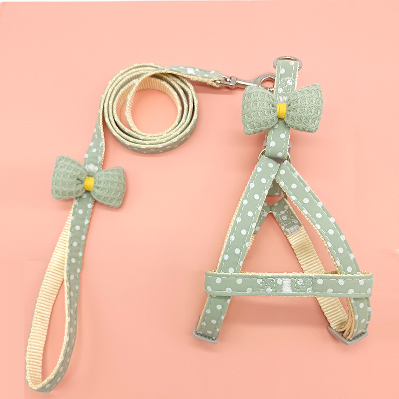 Ρυθμιζόμενο σετ κολάρου και λουριών σκύλου με διακοσμητικό τύπωμα πουά & φιόγκος Ζώνη στήθους κατοικίδιων ζώων Προμήθειες για κουτάβια και γάτες