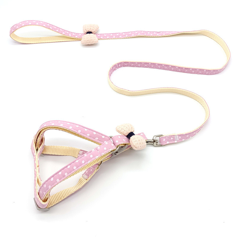 Ρυθμιζόμενο σετ κολάρου και λουριών σκύλου με διακοσμητικό τύπωμα πουά & φιόγκος Ζώνη στήθους κατοικίδιων ζώων Προμήθειες για κουτάβια και γάτες