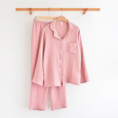 Японски пролетни и есенни нови пижами за двойки от две части 100% памук мъжки и дамски панталонен костюм с дълги ръкави за домашно обслужване