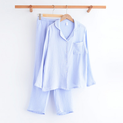 Японски пролетни и есенни нови пижами за двойки от две части 100% памук мъжки и дамски панталонен костюм с дълги ръкави за домашно обслужване