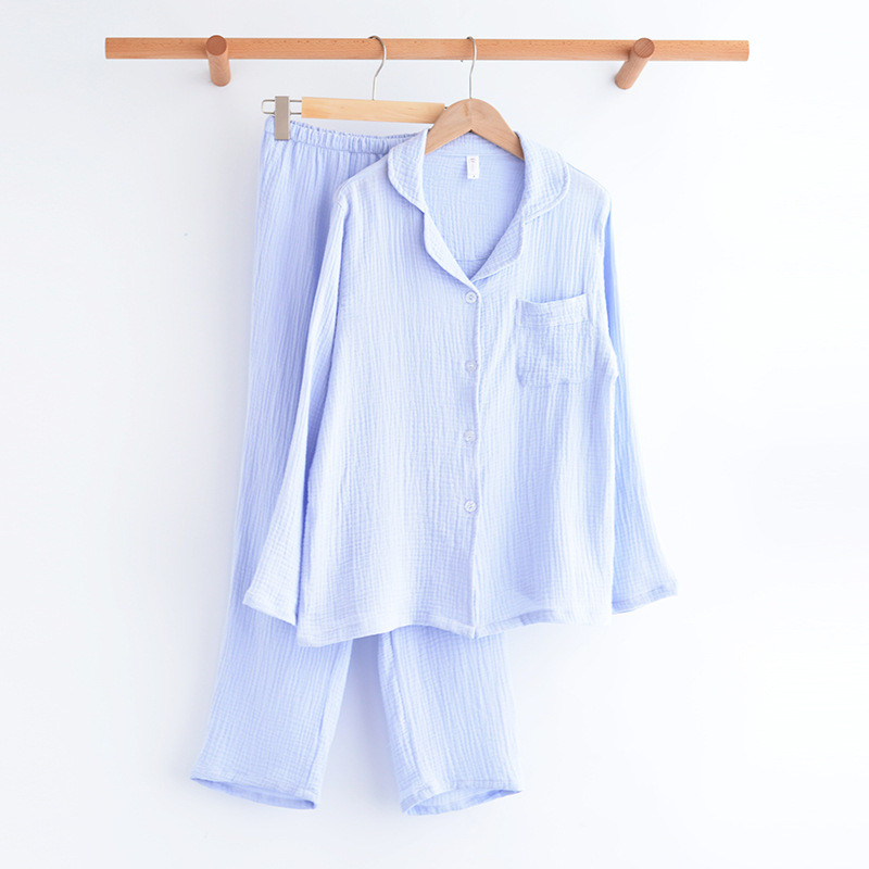 Японски пролетни и есенни нови пижами за двойки от две части 100% памук мъжки и дамски панталонен костюм с дълги ръкави за домашно обслужване