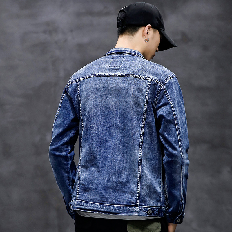 Jachetă de blugi din bumbac 2023 pentru bărbați, ocazional, solidă, cu un singur piept, jachetă de blugi pentru bărbați, la modă, slim fit, jachete pentru bărbați de calitate