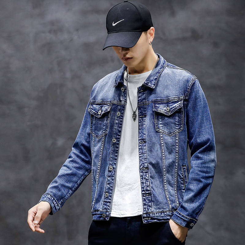 Jachetă de blugi din bumbac 2023 pentru bărbați, ocazional, solidă, cu un singur piept, jachetă de blugi pentru bărbați, la modă, slim fit, jachete pentru bărbați de calitate