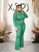 Πράσινο Σετ Γυναικείο 2 τεμάχια Σέξι Γυναικείο Στολή Κορμάκι ζιβάγκο με μανίκια και παντελόνι κοστούμι Γυναικείο σετ που ταιριάζουν με το μέγεθος