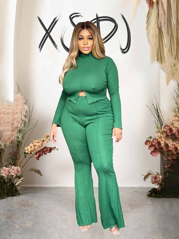 Πράσινο Σετ Γυναικείο 2 τεμάχια Σέξι Γυναικείο Στολή Κορμάκι ζιβάγκο με μανίκια και παντελόνι κοστούμι Γυναικείο σετ που ταιριάζουν με το μέγεθος