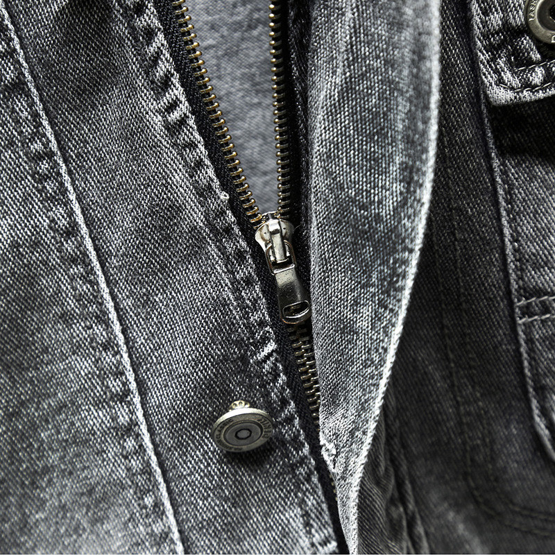 Ανδρικό τζιν μπουφάν με κουκούλα Casual Ανδρικά τζιν μπουφάν Streetwear Μονόχρωμο γιακά με ανάγλυφο τζιν Παλτό ανδρικό τζιν Αποσπώμενο καπέλο