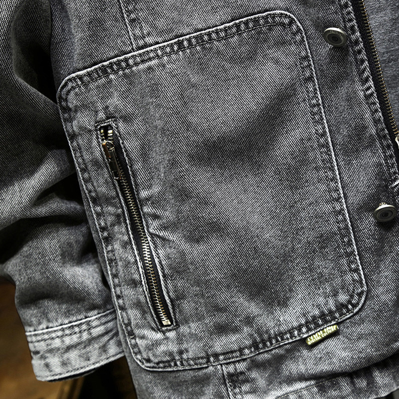 Ανδρικό τζιν μπουφάν με κουκούλα Casual Ανδρικά τζιν μπουφάν Streetwear Μονόχρωμο γιακά με ανάγλυφο τζιν Παλτό ανδρικό τζιν Αποσπώμενο καπέλο