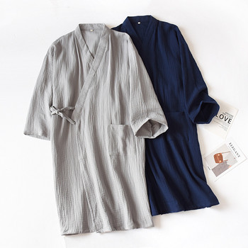 Кимоно в японски стил Летни пижами за двойки 100% памучен креп Дамска тънка нощница Мъжки халат Халат Пижами за домашно обслужване