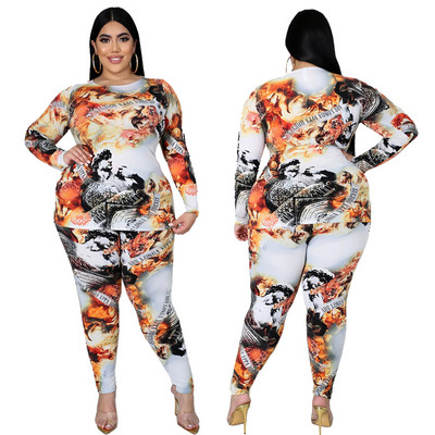 Set de mărime Plus Femei Set din două piese Seturi de top cu mânecă lungă și pantaloni Set de pantaloni de găzduire Leggings Set de trening Dropshipping cu ridicata