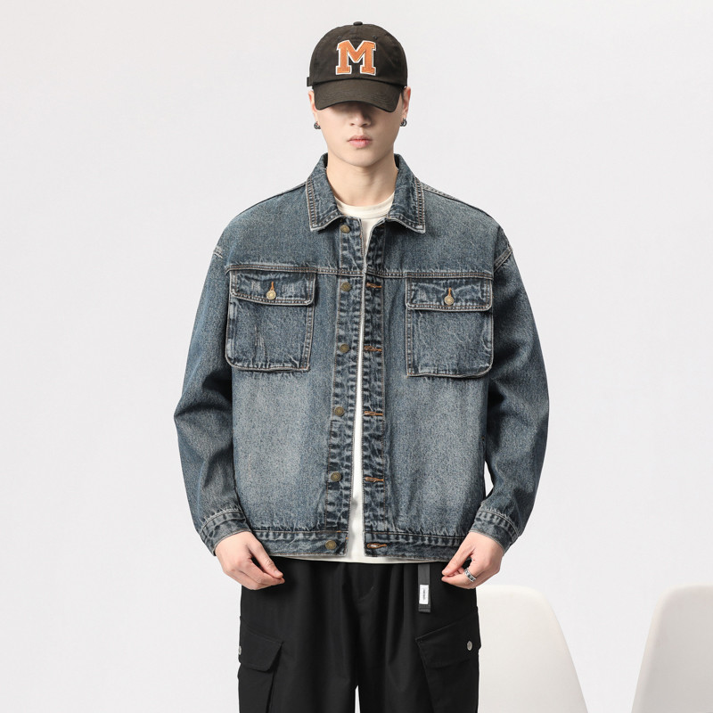 Νέο τζιν μπουφάν 2023 Ανδρικά μονόχρωμα πέτο με μονόχρωμο τζιν Τζιν Μπουφάν Ανδρικά φθινοπωρινά λεπτή εφαρμογή Ανδρικά μπουφάν