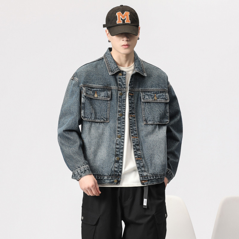 Νέο τζιν μπουφάν 2023 Ανδρικά μονόχρωμα πέτο με μονόχρωμο τζιν Τζιν Μπουφάν Ανδρικά φθινοπωρινά λεπτή εφαρμογή Ανδρικά μπουφάν