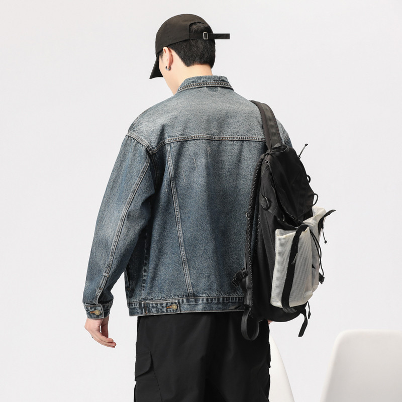 Νέο τζιν μπουφάν 2023 Ανδρικά μονόχρωμα πέτο με μονόχρωμο τζιν Τζιν Μπουφάν Ανδρικά φθινοπωρινά λεπτή εφαρμογή Ανδρικά μπουφάν