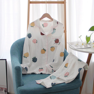 Γιαπωνέζικο στυλ νέα γυναικεία κοστούμι πιτζάμες άνοιξη και φθινόπωρο 100% βαμβακερή γάζα μακρυμάνικο παντελόνι καρτούν γυναικείο κοστούμι υπηρεσίας για το σπίτι