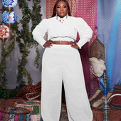 Suures suuruses naisteriiete kaheosaline komplekt, sügis, pikkade varrukatega kärbitud topp ja püksid, 5xl puhkeriiete komplektid, komplektid, hulgimüük