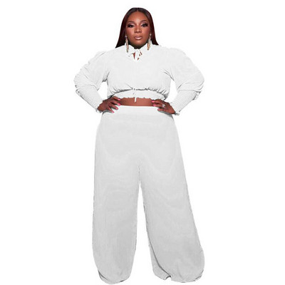 Suures suuruses naisteriiete kaheosaline komplekt, sügis, pikkade varrukatega kärbitud topp ja püksid, 5xl puhkeriiete komplektid, komplektid, hulgimüük