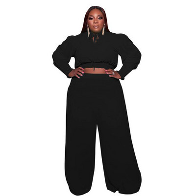 Suures suuruses naisteriiete kaheosaline komplekt, sügis, pikkade varrukatega kärbitud topp ja püksid, 5xl puhkeriiete komplektid, komplektid, hulgimüük