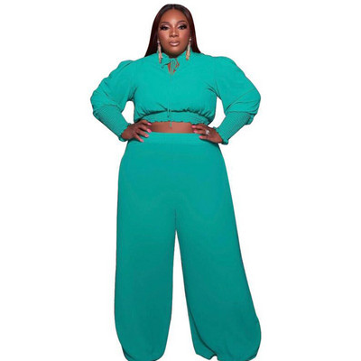 Suures suuruses naisteriiete kaheosaline komplekt, sügis, pikkade varrukatega kärbitud topp ja püksid, 5xl puhkeriiete komplektid, komplektid, hulgimüük