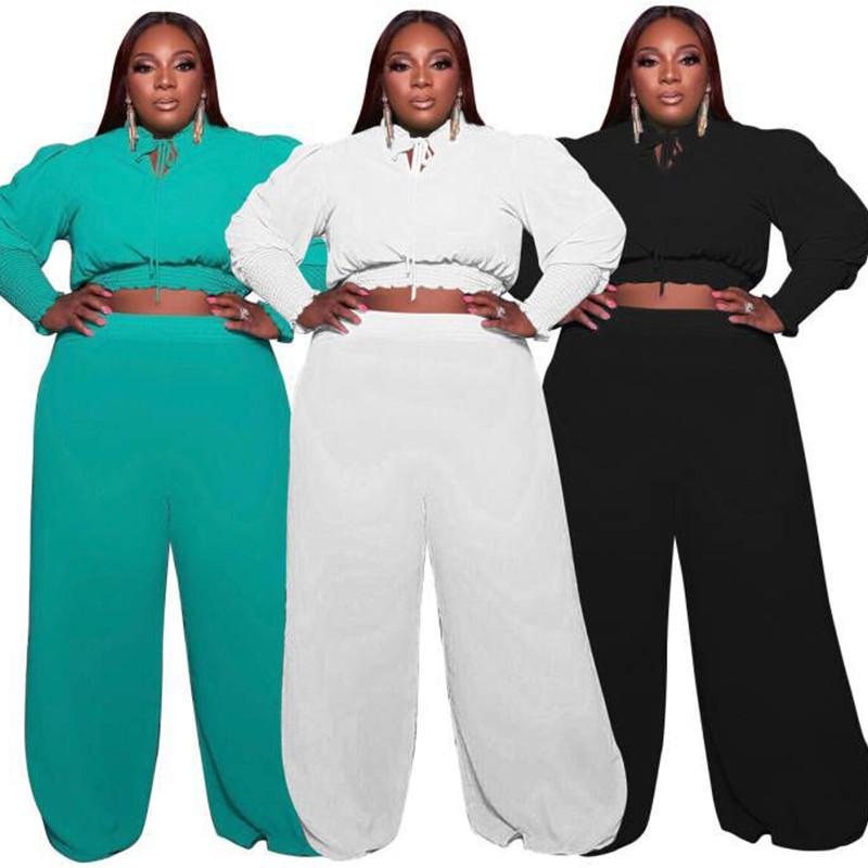 Suures suuruses naisteriiete kaheosaline komplekt, sügis, pikkade varrukatega kärbitud topp ja püksid, 5xl puhkeriiete komplektid, komplektid, hulgimüük