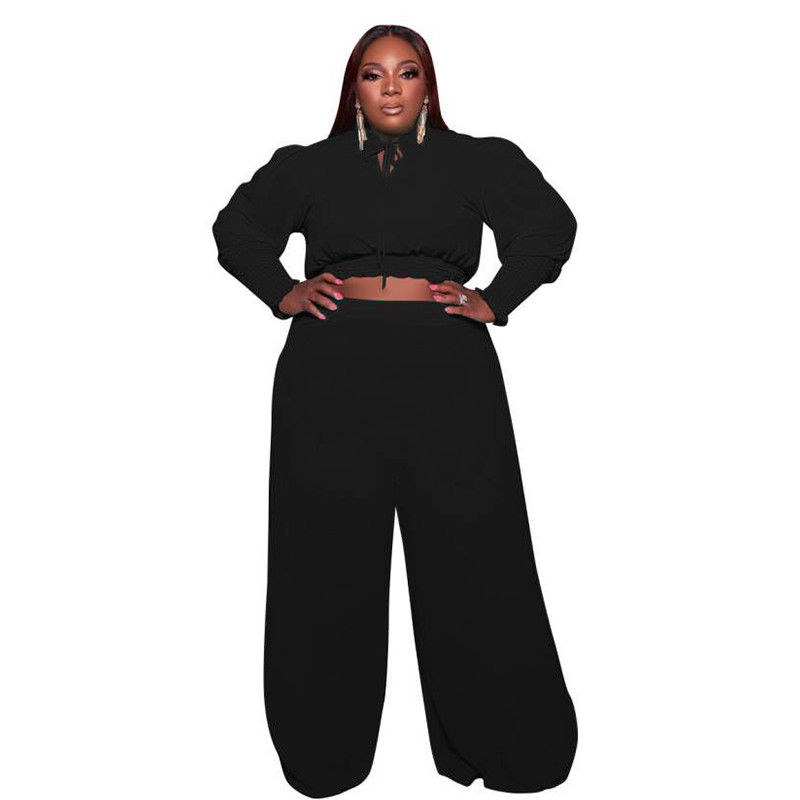 Suures suuruses naisteriiete kaheosaline komplekt, sügis, pikkade varrukatega kärbitud topp ja püksid, 5xl puhkeriiete komplektid, komplektid, hulgimüük