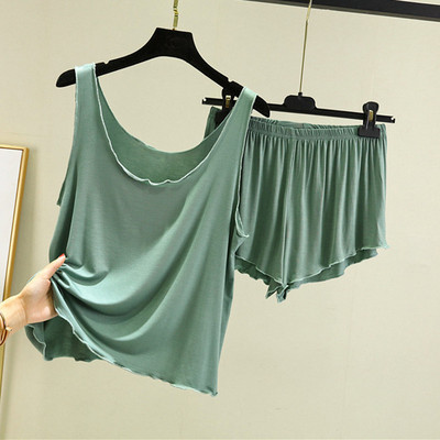 Ежедневна пижама Pour Femme Summer Modal Tank Top Shorts Комплект от две части С кръгло деколте Без ръкави Домашно облекло Дрехи Дамска пижама Костюм