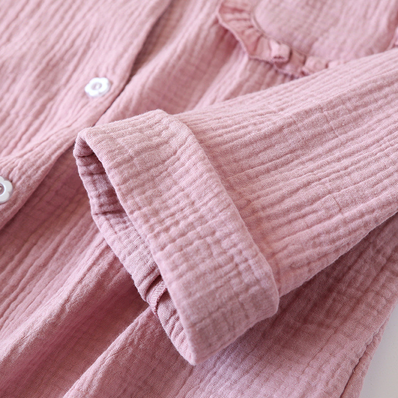 Ιαπωνική νέα άνοιξη και φθινόπωρο γυναικείες πιτζάμες βαμβακερές κρεπ μακρυμάνικο παντελόνι δύο τεμαχίων μονόχρωμο χαριτωμένο κοστούμι υπηρεσίας στο σπίτι