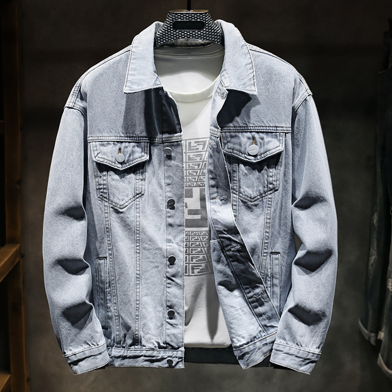 Jachetă nouă de blugi pentru bărbați, vintage, haine de jeans, haine de stradă, la modă, de blugi, pentru bărbați, guler răsturnat, îmbrăcăminte exterioară din bumbac.