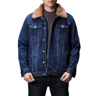 Mehed Tumesinine/Sinised Talvised teksajoped Ülerõivad Soojad teksamantlid Uued Meeste Suured Villane Vooder Paksemad Talvised Teksajakid