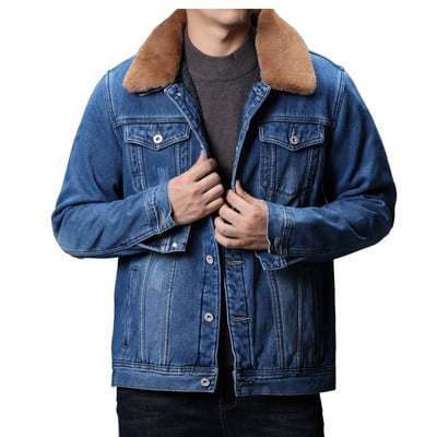 Mehed Tumesinine/Sinised Talvised teksajoped Ülerõivad Soojad teksamantlid Uued Meeste Suured Villane Vooder Paksemad Talvised Teksajakid