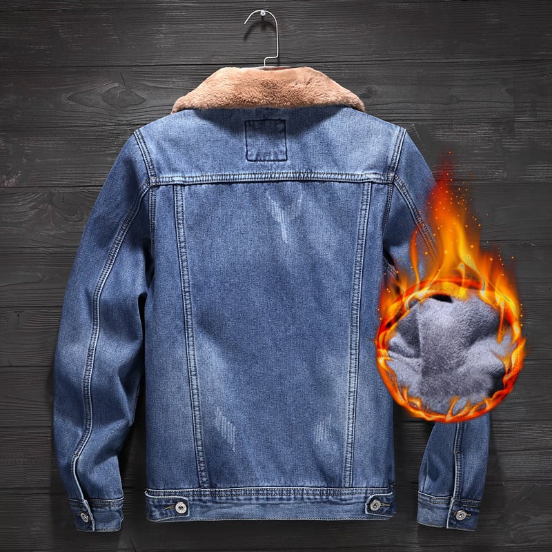 Mehed Tumesinine/Sinised Talvised teksajoped Ülerõivad Soojad teksamantlid Uued Meeste Suured Villane Vooder Paksemad Talvised Teksajakid