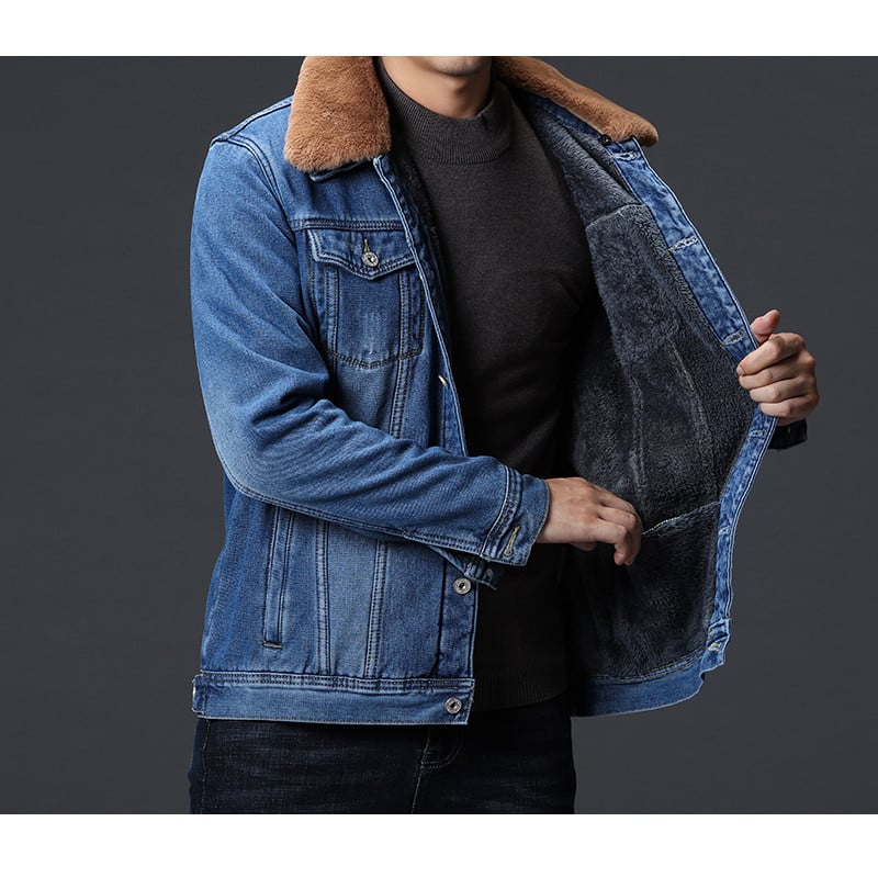 Mehed Tumesinine/Sinised Talvised teksajoped Ülerõivad Soojad teksamantlid Uued Meeste Suured Villane Vooder Paksemad Talvised Teksajakid