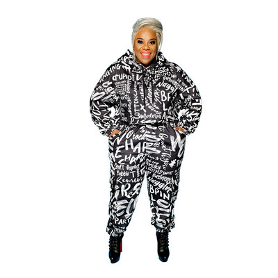 2 τεμάχια ρούχα για γυναικεία παντελόνια και Top Hoodie Joggers Σετ ασορτί Letter Print Plus Size αθλητική φόρμα χονδρικής Dropshipping