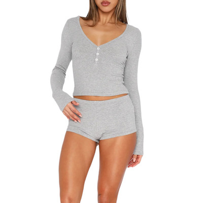 Naiste pikkade varrukatega topid ja lühikesed püksid, ülikond Slim Fit Skinny Crop topid ja lühikesed püksid, vabaaja ühevärvilised kerged ja mugavad öösärk