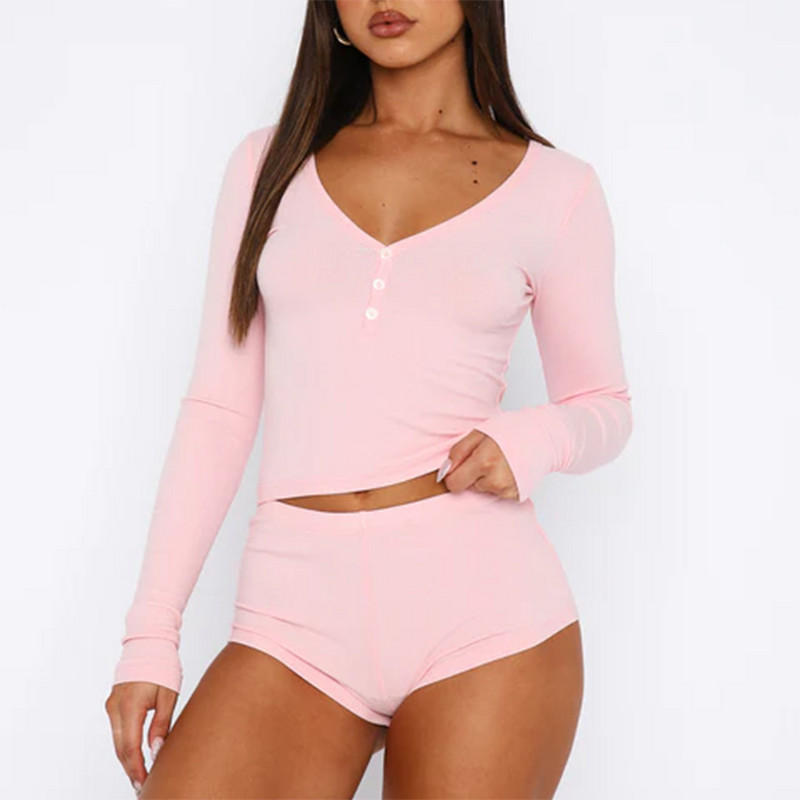 Naiste pikkade varrukatega topid ja lühikesed püksid, ülikond Slim Fit Skinny Crop topid ja lühikesed püksid, vabaaja ühevärvilised kerged ja mugavad öösärk