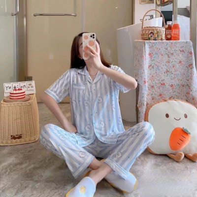 Γυναικείες πιτζάμες ριγέ Άνοιξη Καλοκαιρινό κινούμενο σχέδιο Πυτζάμες Kawaii Χαριτωμένα νυχτικά Σαλόνια Σετ Ρούχα Άνετα ρούχα για το σπίτι