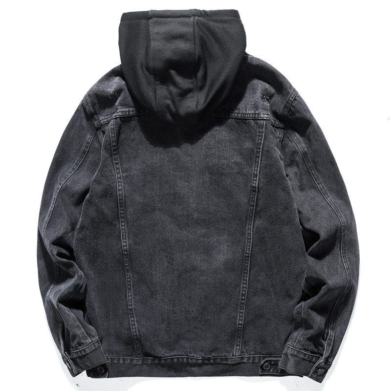 Jachetă de blugi bărbați cu glugă ocazional jachete de blugi pentru bărbați, haine de stradă, de culoare solidă, guler răsturnat, paltoane de denim, jachete pentru bărbați, pălărie detașabilă