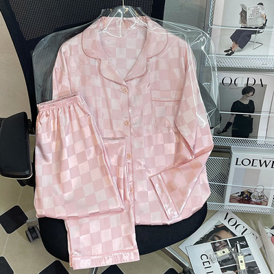 Pižamos Moteriška šilkinė pižama ilgomis rankovėmis pižamos pižamos kostiumas su gėlėmis margintas Aukštos kokybės ledinis šilkas gali būti dėvimas lauke namuose Pižama