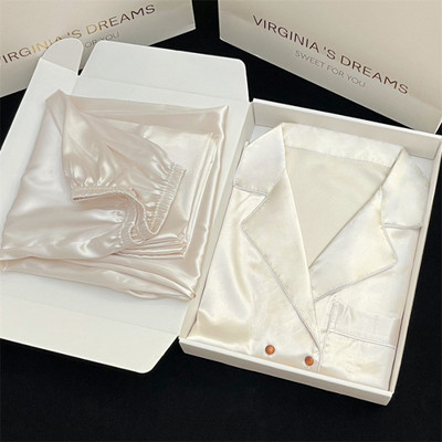 Pižamos Moteriška šilkinė pižama ilgomis rankovėmis pižamos pižamos kostiumas su gėlėmis margintas Aukštos kokybės ledinis šilkas gali būti dėvimas lauke namuose Pižama