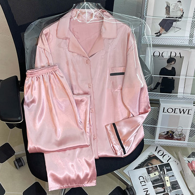 Pižamos Moteriška šilkinė pižama ilgomis rankovėmis pižamos pižamos kostiumas su gėlėmis margintas Aukštos kokybės ledinis šilkas gali būti dėvimas lauke namuose Pižama