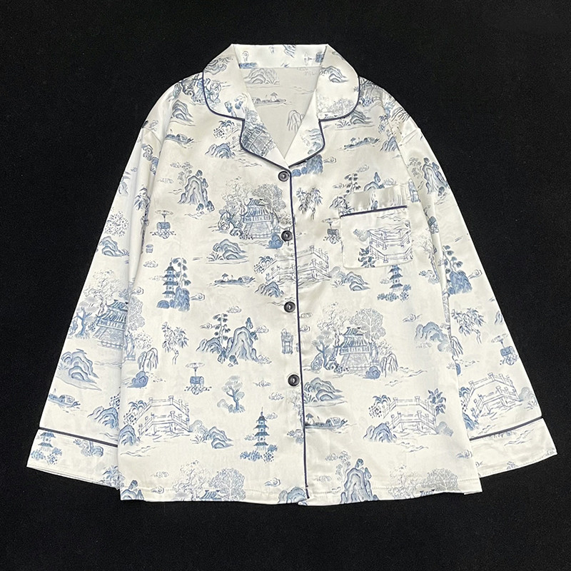 Pižamos Moteriška šilkinė pižama ilgomis rankovėmis pižamos pižamos kostiumas su gėlėmis margintas Aukštos kokybės ledinis šilkas gali būti dėvimas lauke namuose Pižama