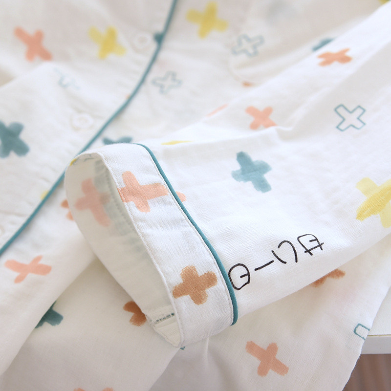 2023 νέο στυλ γυναικεία άνοιξη και φθινόπωρο με γεωμετρικό σχέδιο πιτζάμες με βαμβακερή γάζα άνετα μακρυμάνικα παντελόνια στο σπίτι