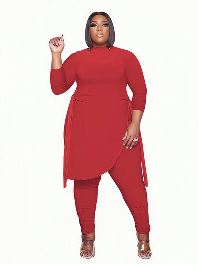 Γυναικεία Ρούχα Μεγάλου μεγέθους Σετ τοπ & παντελονιών σετ δύο τεμαχίων Γυναικεία ρούχα Skinny Solid σετ casual Χονδρική χονδρική Dropshipping