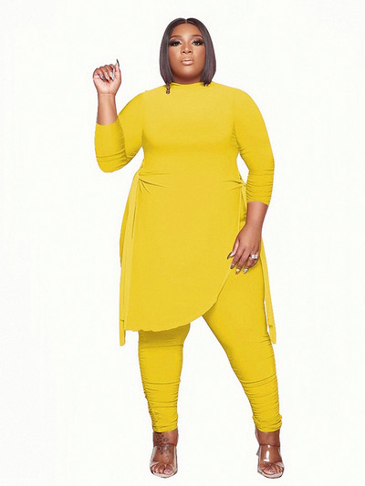 Γυναικεία Ρούχα Μεγάλου μεγέθους Σετ τοπ & παντελονιών σετ δύο τεμαχίων Γυναικεία ρούχα Skinny Solid σετ casual Χονδρική χονδρική Dropshipping