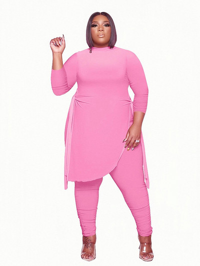 Γυναικεία Ρούχα Μεγάλου μεγέθους Σετ τοπ & παντελονιών σετ δύο τεμαχίων Γυναικεία ρούχα Skinny Solid σετ casual Χονδρική χονδρική Dropshipping