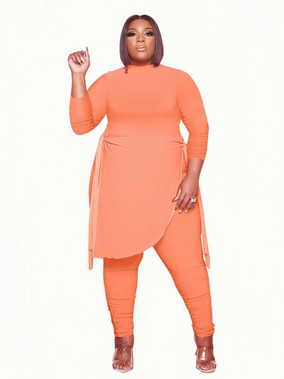 Γυναικεία Ρούχα Μεγάλου μεγέθους Σετ τοπ & παντελονιών σετ δύο τεμαχίων Γυναικεία ρούχα Skinny Solid σετ casual Χονδρική χονδρική Dropshipping