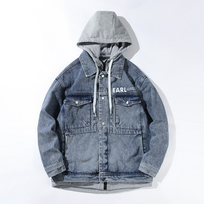 Ανδρικό τζιν μπουφάν Streetwear Hip hop Ανδρικά τζιν μπουφάν με κουκούλα Ανδρικά casual εξωτερικά ενδύματα 2023 Νέο φθινοπωρινό παλτό με λεπτή εφαρμογή M-4XL